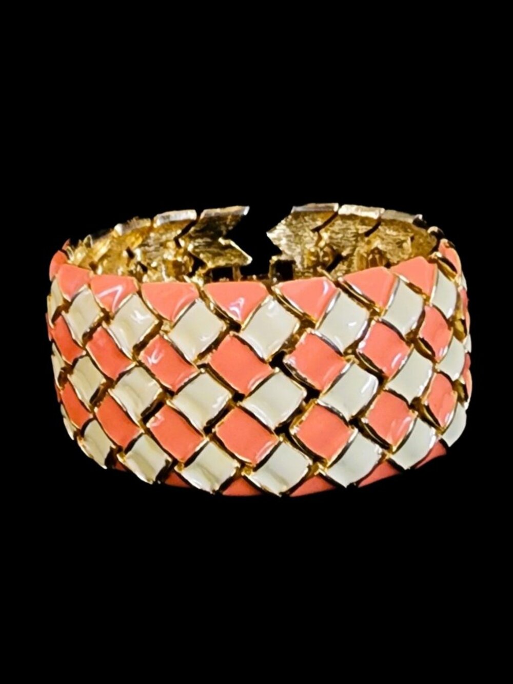 Vintage 1990s R.J. Graziano Orange White Enamel Bracelet Signed